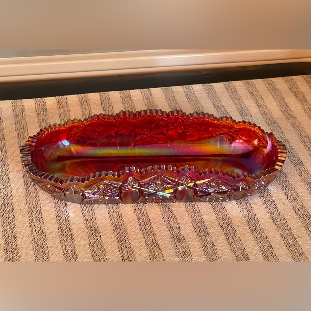 Vintage Iridescent Red Glass Dish - Trinket Tray - Jewelry Holder - Home Decor